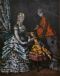 Interior com duas mulheres e uma criança