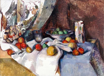 Natureza Morta com Maçãs. Pintura de Paul Cezanne (1839-1906), óleo sobre tela