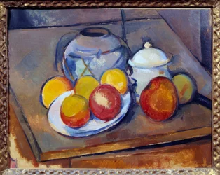 Canudo de vaso, açucareiro e maçãs Quadro de Paul Cezanne