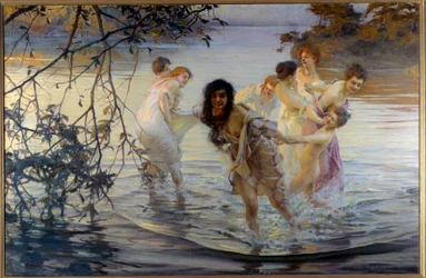 Feliz ebats Jovens mulheres a rondar na água. Pintura de Paul Chabas (1869-1937) 1899 Nantes, Museu de Belas Artes