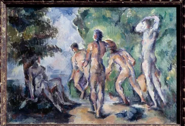 Pinturas de Paul Cezanne (1839-1906) 1895 Sol. 0,22x0,33 m Lyon, Musee des Beaux Arts - The Bathers. Pintura de Paul Cezanne (1839-1906)