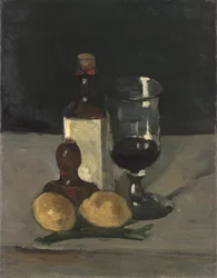 Ainda vida com garrafa, copo e limões, 1867-9