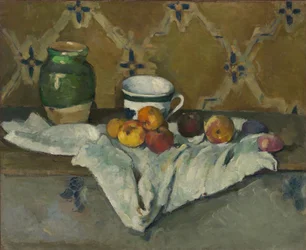 Ainda vida com jarra, xícara e maçãs, c.1877