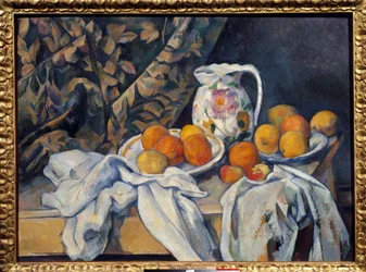 Natureza morta na cortina. Pintura de Paul Cezanne (1839-1906)