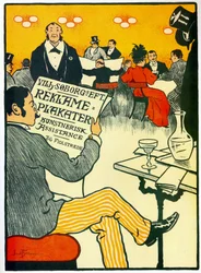 Cartaz publicitário para uma gráfica representando uma cena de bar