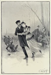 Ilustração para Anna Karenina: Levin e Kitty no gelo (litho)