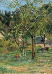 Um pomar sob a igreja de Bihorel, 1884