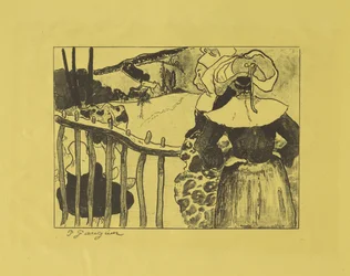 Mulheres bretãs em pé perto de uma cerca, 1889