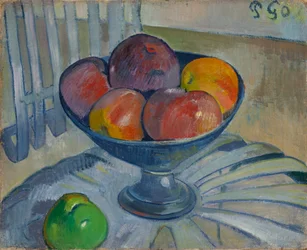 Prato de frutas em uma cadeira de jardim, c.1890