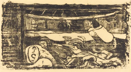 Interior de uma cabana Interieur de case, em ou após 1895.