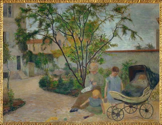 Jardin a Vaugirard, ou La Famille du peintre dans le de jardin la rue Carcel (óleo sobre tela)