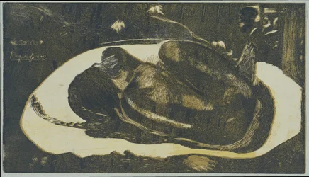 Garota deitada com medo de fantasmas dos mortos Visto por fantasmas dos mortos Mauao tupapau (título no objeto)