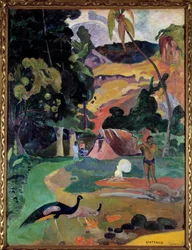 Matamoe ou Paisagem com pavões. Vista de uma paisagem no Taiti. Pintura de Paul Gauguin (1848-1903)