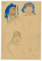 Sketches of Children, a Woman, and Profiles (reto), Sketches of Horses and Child (verso)