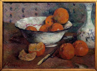 Natureza-morta com laranjas. Pintura de Paul Gauguin (1848-1903), cerca de 1880. Dimensões: 0,33 X 0,46 m. Rennes, Museu de Belas-Artes