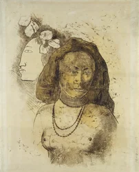 Mulher taitiana com espírito maligno, c.1899-1900 (monotipia com aguarela sobre papel)