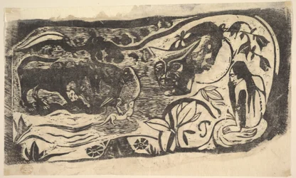 Xilogravura com uma cabeça com chifres, 1898-99.