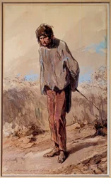 Um mau 15 minutos Um condenado tem a forca. Aquarela e guache de Paul Gavarni (1804-1866)