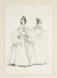 À noite. Vestidos de musselina e gaze florentina, ...