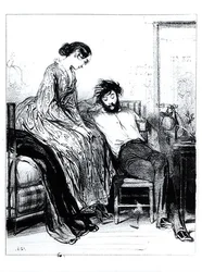 Na Prisão por Dívida em Clichy, c.1830-40 (litho) (foto a p/b)