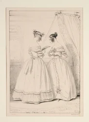 JANEIRO DE 1838. Vestido de crepe guarnecido com um folho de tule franzido.