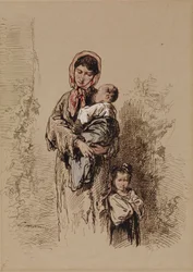 Camponesa com duas crianças pequenas