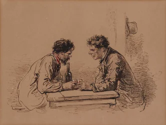 Dois homens à mesa com vinho