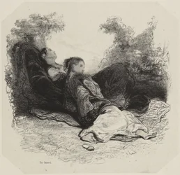 Duas mulheres a descansar num jardim