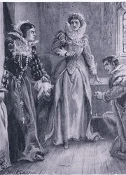 Rainha Mary Elizabeth e Courtenay Vou responder a essa pergunta, gritou Mary jogando de lado as Arras, ilustração da The Worlds Library of Best Books, c.1940