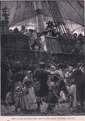Cena da partida de Leith da expedição de Darien AD 1698 (litho)