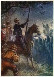 Em seguida, a figura do vestido levantou-se, ilustração de "As Aventuras de Dom Quixote", publicado por G. Bell und Sons, Ltd., 1911