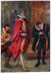 Assim acostumado ele encontrou a sala da propriedade, ilustração de "As Aventuras de Dom Quixote", publicado pela G. Bell und Sons, Ltd., 1911