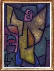 Angelus militans. Pintura de Paul Klee (1879-1940), óleo, desenho no detrempe sobre juta, sobre um fundo de cola