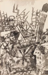 Guerra caminhando sobre uma localidade, 1914.