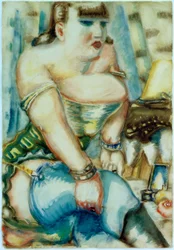 Mulher com meias azuis