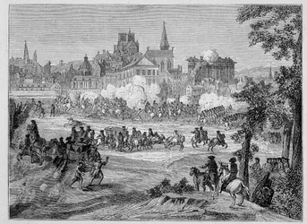 Combat du faubourg Saint-Antoine à Paris durante a Fronde (1652), "17th century - Institutions: usages and costumes, France 1590-1700" de Paul Lacroix