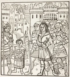 O rei São Luís, Luís Ix de França, e os seus dois irmãos, Afonso e Carlos, são capturados pelos sarracenos após a batalha de Fariskur, em abril de 1250, durante a Sétima Cruzada.