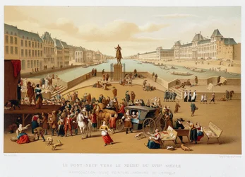 Le Pont Neuf em meados do século XVII, "17th century - Institutions: usages et costumes, France 1590-1700" de Paul Lacroix