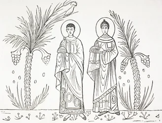 Santa Cecília e seu marido Valeriano. Segundo um mosaico do século III ou IV conservado na igreja de Santa Cecília, em Roma.