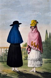 Mulher da montanha e mulher da planície, gravura de Paul Legrand, Colômbia