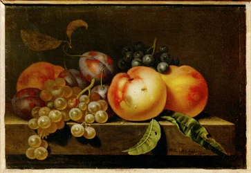 Pêssegos, ameixas secas e uvas ...