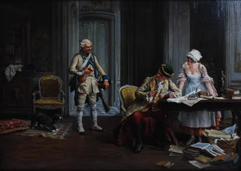 O Bilhete de Aluguer. Óleo sobre painel, assinado e datado P Jazet 1879