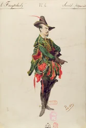 Traje do Caçador Samiel para a Ópera &39;A Proteção Livre&39; de Carl Maria von Weber (1786-1826) 1841