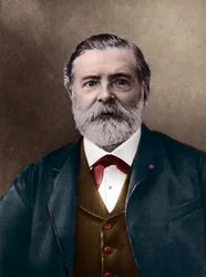 Retrato de Etienne-Jules Marey (1830-1904); cientista e cronofotógrafo inglês; inventor do esfigmógrafo e pioneiro da fotografia e do cinema. Fotografia de Nadar, Paul (1856-1939). Coloração digital.