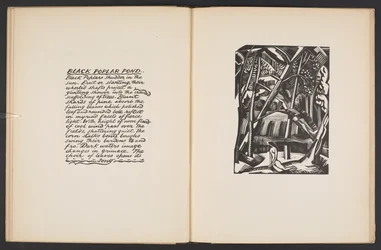 Black Poplar Pond, ilustração de "Places. 7 gravuras reproduzidas de xilogravuras desenhadas e gravadas por Paul Nash, com ilustrações em prosa". Londres, William Heinemann