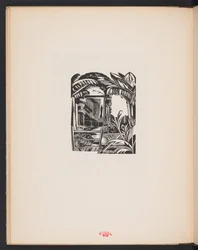 Ilustração de "Places. 7 gravuras reproduzidas de xilogravuras desenhadas e gravadas por Paul Nash, com ilustrações em prosa". Londres, William Heinemann, papel de guarda
