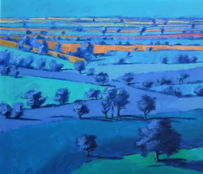 Pintura azul de perto (acrílico a bordo)