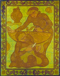 Apple Peelers Tapestry de Paul Ranson (1864-1909) Coleção Privada do século 20