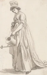 Uma garota com um regador voltado para a esquerda - Sarah Hough, Sra. TP Sandby&39;s Nursery Criada
