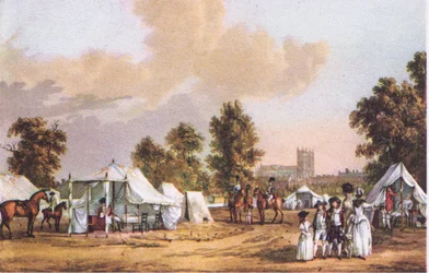 Um acampamento militar em St Jamess Park durante o Gordon Riots, da British Adventure publicado por Collins, 1947